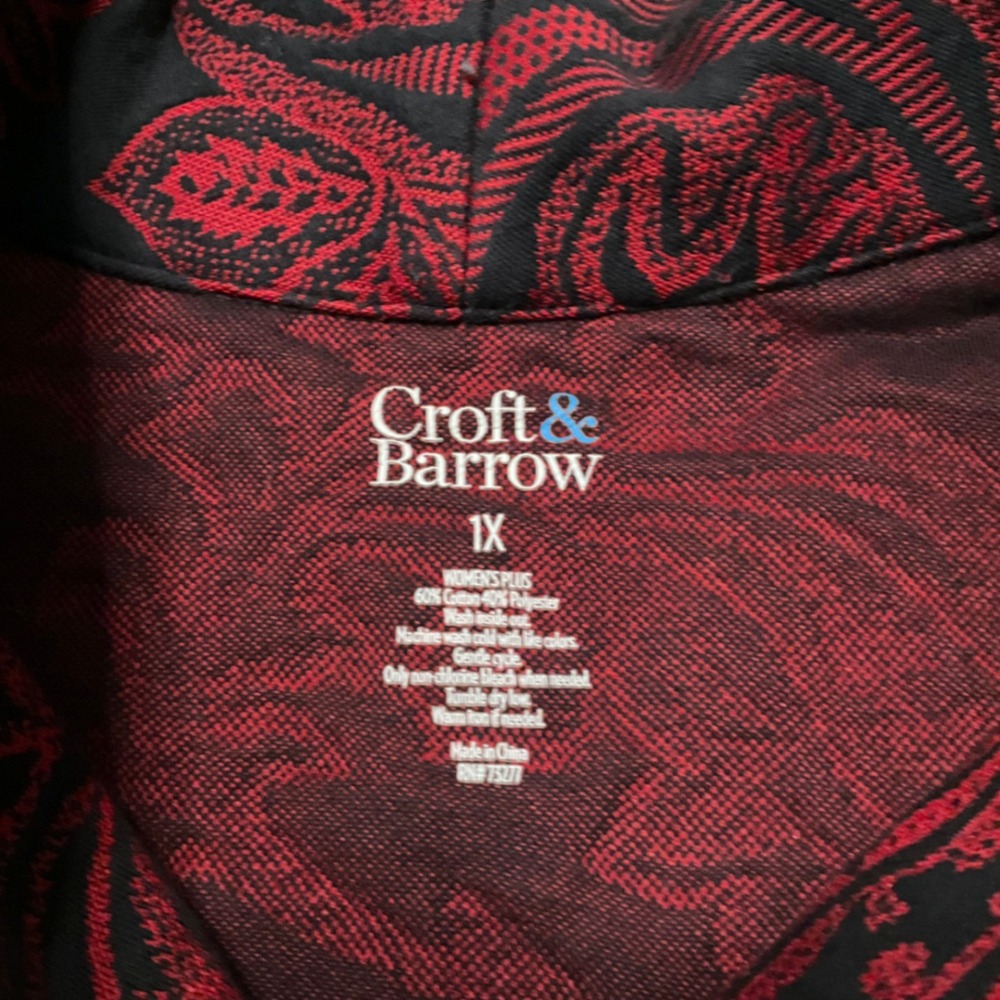 Croft & Barrow Sweatshirt Wms 1X Red Paisley Quarter Zip Pullover Classic Cozy - Picture 4 of 11